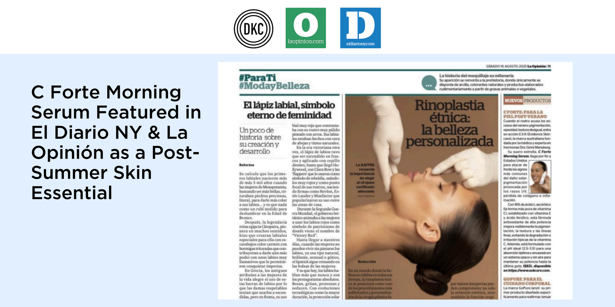 C Forte Morning Serum Featured in El Diario NY & La Opinión as a Post-Summer Skin Essential