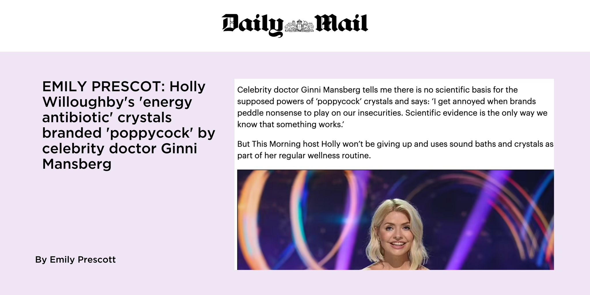 EMILY PRESCOT: Holly Willoughby's 'energy antibiotic' crystals branded 'poppycock' by celebrity doctor Ginni Mansberg