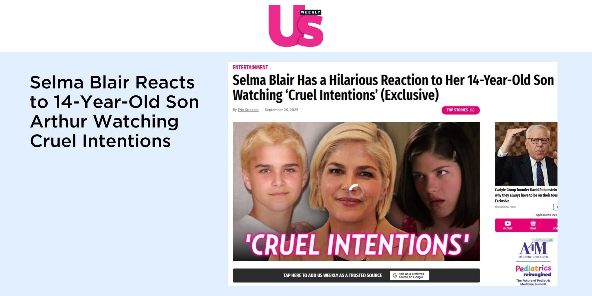 Selma Blair Reacts to 14-Year-Old Son Arthur Watching Cruel Intentions