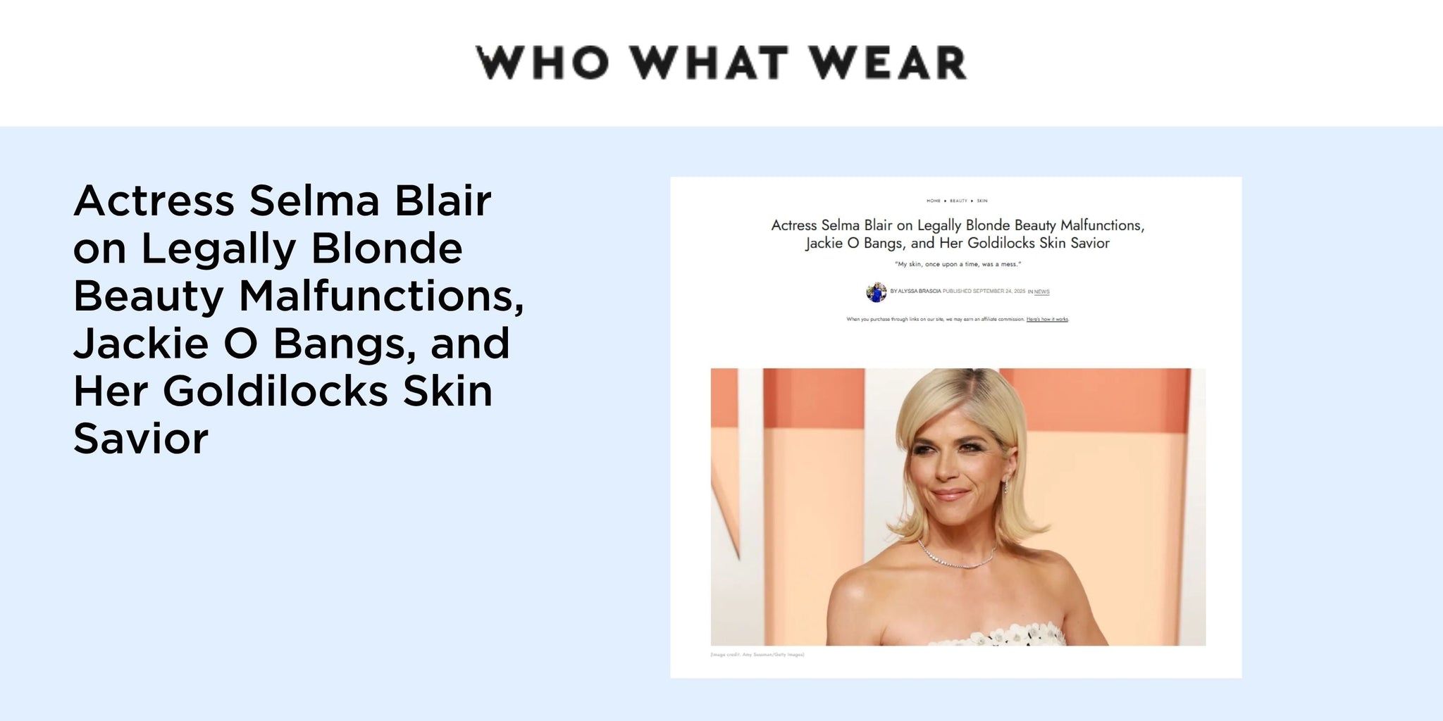 Actress Selma Blair on Legally Blonde Beauty Malfunctions, Jackie O Bangs, and Her Goldilocks Skin Savior