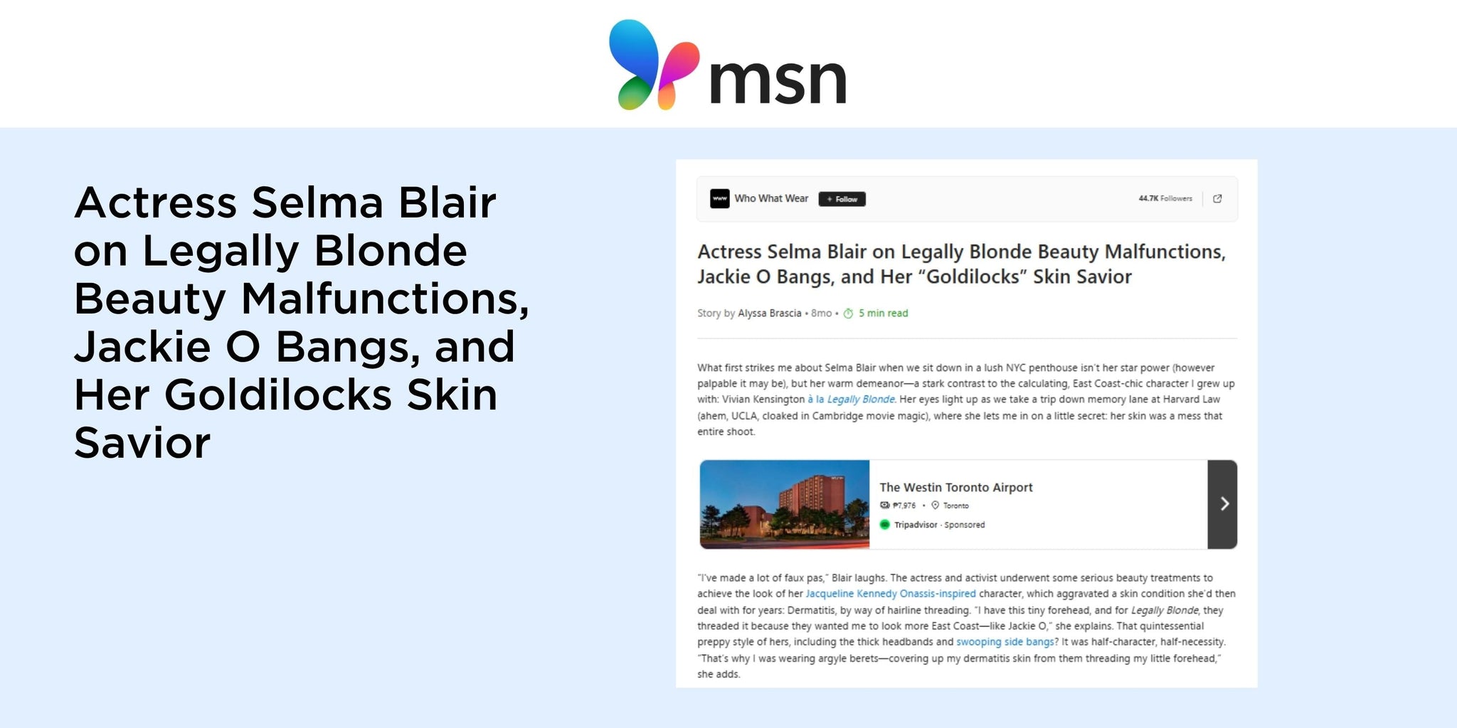 Actress Selma Blair on Legally Blonde Beauty Malfunctions, Jackie O Bangs, and Her Goldilocks Skin Savior
