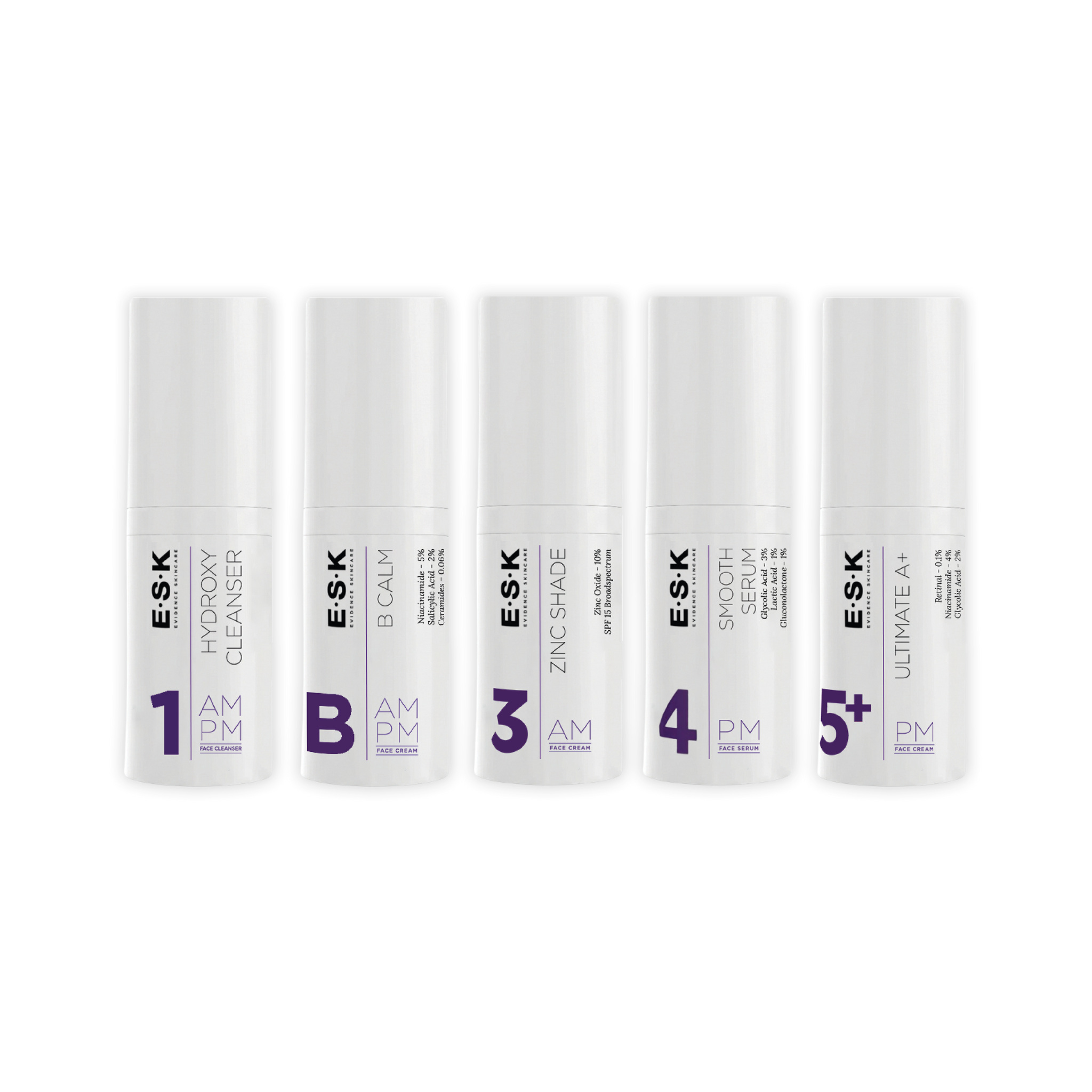 ESK's Travel Size Acne Prone Oily Skin Kit. With Evidence based ingredients such as Lactic Acid and Salicylic Acid to prevent oil production and clear your skin.
