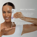 Woman holding ESK Soothe & Melt Cleansing Balm.  Formula is suitable for all skin types. Maintains skin barrier. Fragrance-free make up remover. Supports hydration.