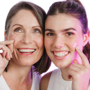 This image shows two ladies applying their ESK pimple patches. They are using this acne treatment to prevent and fade early stage pimples. All in the ease of a patch. microneedle patch acne.